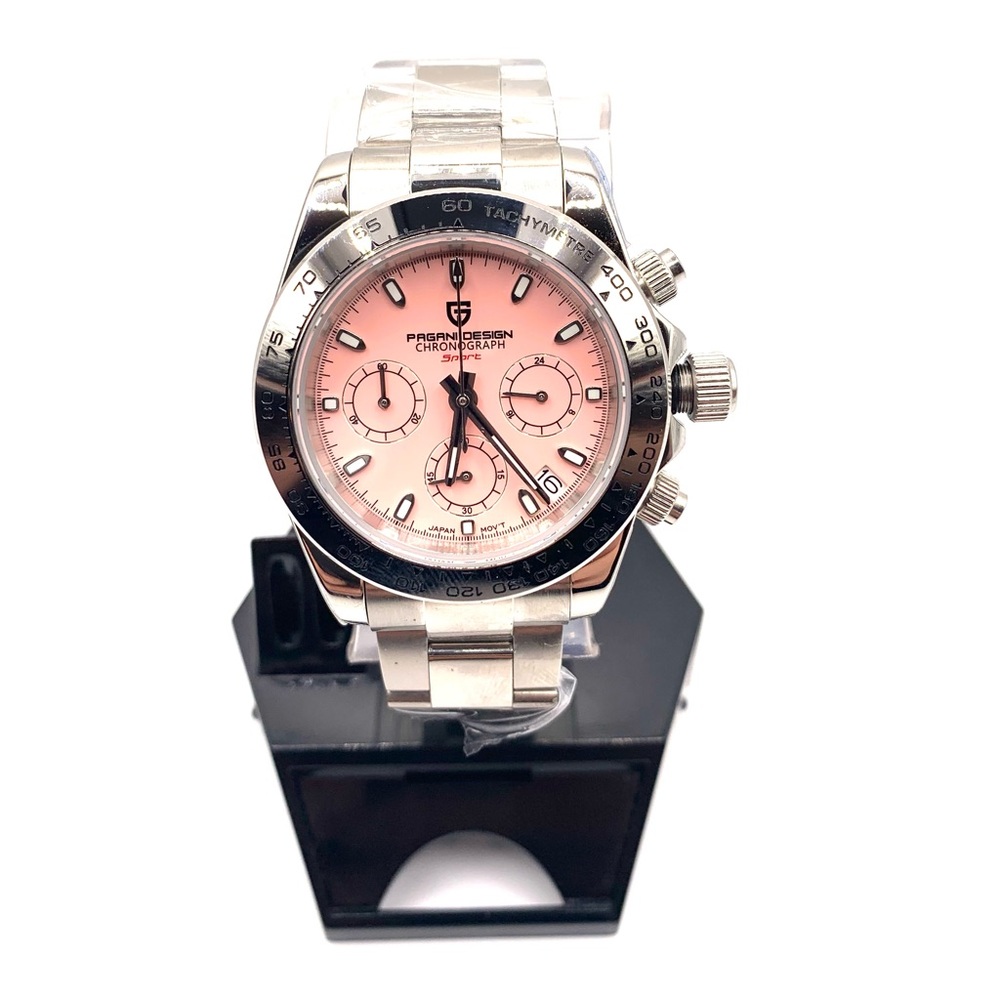 Beautiful Men’s Quartz Pink Dial Chronograph Watch New Unworn
